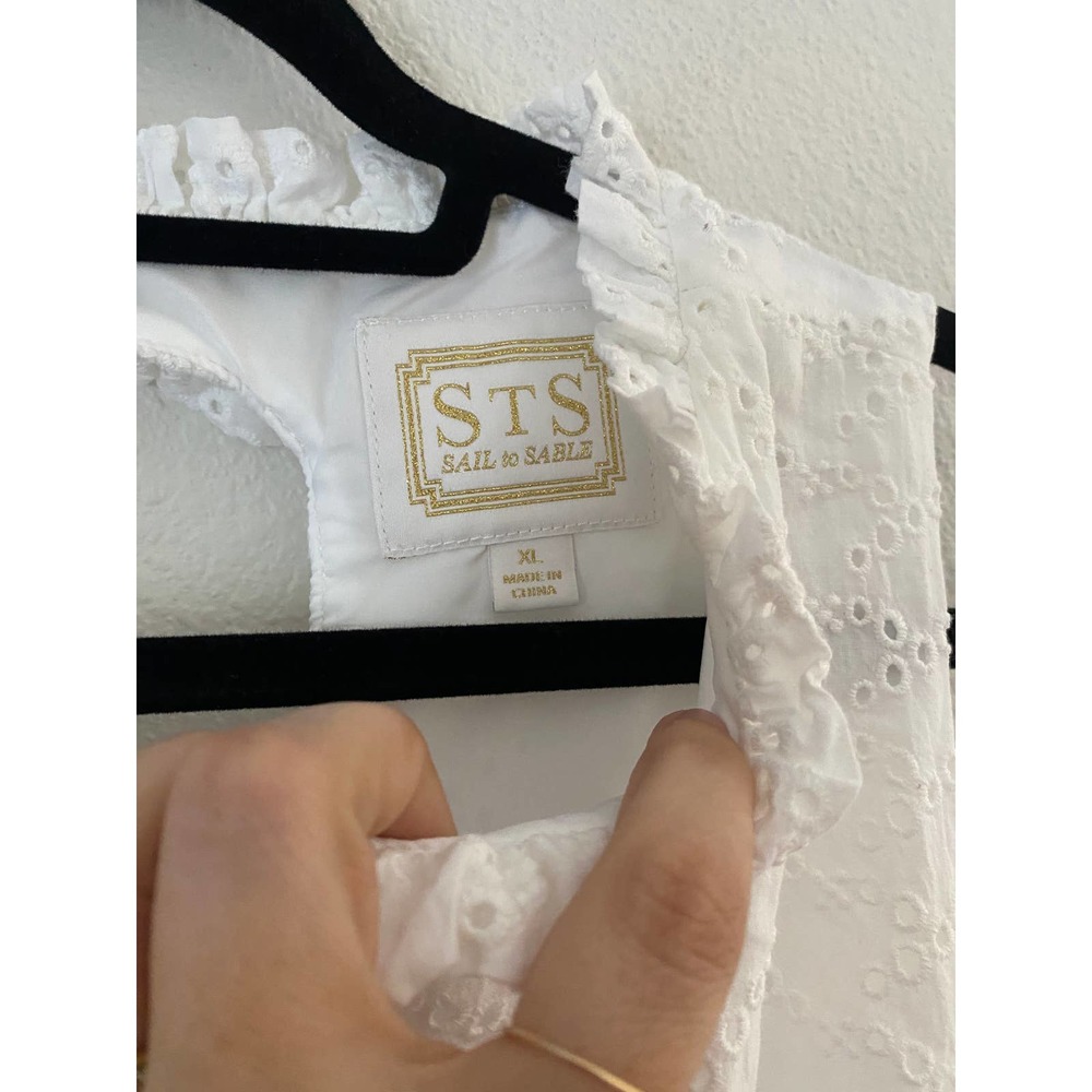 Sail to Sable pure White Eyelet Ruffle Shift Dress XL